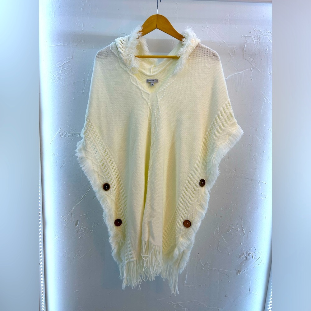 Cozy Fuzzy Cream Fringed Shawl one-size